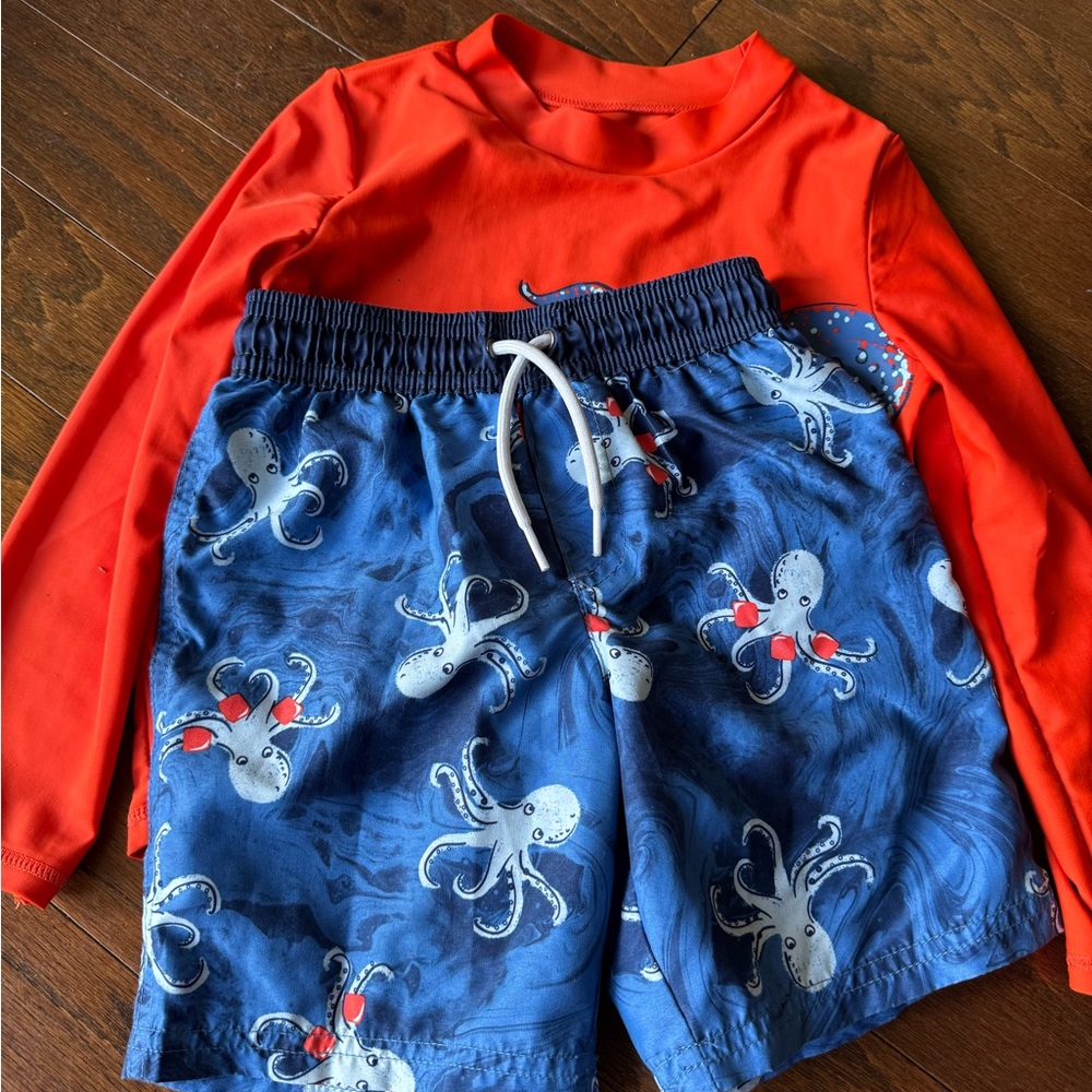 Carter's Red and Blue Rashguard Swim Set